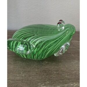 Vintage LARGE Murano Italian Art Glass‎ GREEN FROG Latticino Ribbons Cane Eyes